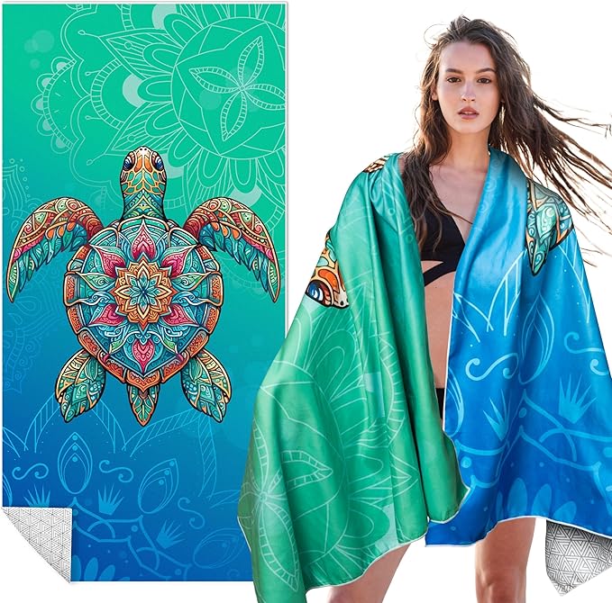 Turtle Oversized Beach Towel - Blue Turtle Double-sided Thin Microfibe Lightweight Pool Towel 71"x35", Quick Dry Towel Sand Free Blanket for Bath Sport Travel Beach Swimming Camping for Girl Women