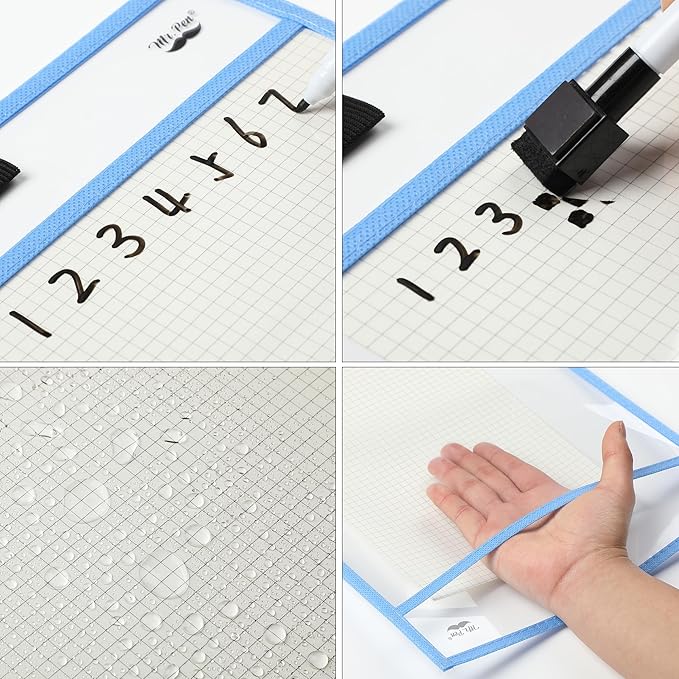 Mr. Pen- Dry Erase Pocket Sleeves, 10"x14", 6 pcs, Colorful, Plastic Sleeves for Paper 8.5x11, Dry Erase Sheet Protectors
