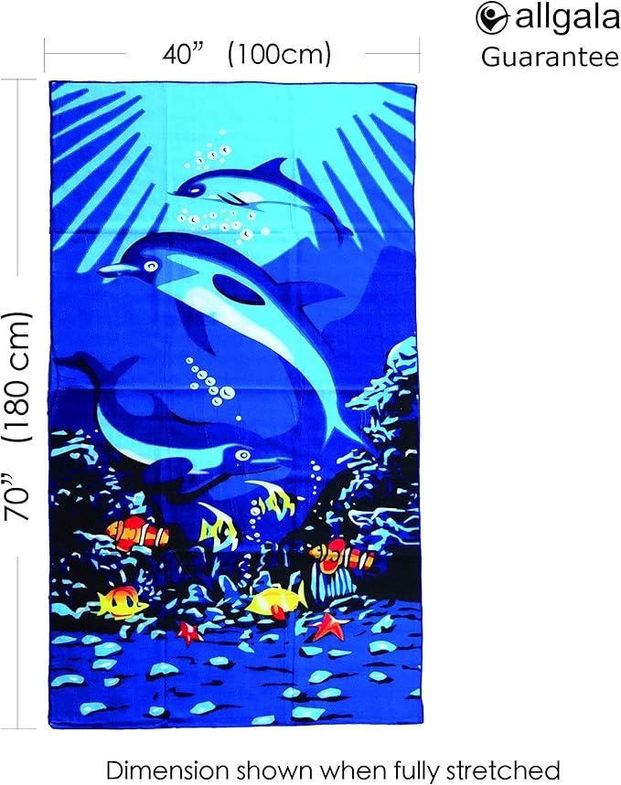 allgala Microfiber Beach Towel | Packable Beach Towel for Family | Quick Dry, Lightweight, Super Absorbent | Perfect for Beach, Pool, and Camping | Oversize 40"x70" - Dolphin