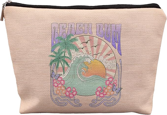 Retro Beach Makeup Bag - Funny Cosmetic Bag for Purse, Summer Gifts for Women, Beach Vacation Essentials