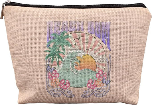 Retro Beach Makeup Bag - Funny Cosmetic Bag for Purse, Summer Gifts for Women, Beach Vacation Essentials