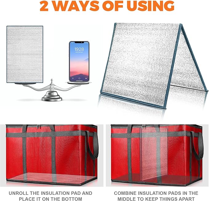 Insulated Food Delivery Bag, Commercial Grade Pizza Carrier for Hot and Cold Food, Large Reusable Catering Cooler Bag 22x15x14, Pizza Delivery Box for Uber Eats, Door Dash Essentials