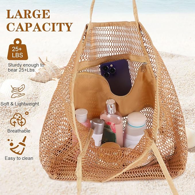 4pcs Beach Bags for Women,Nylon Mesh Summer Travel Tote Bag with Large Inner Zipper Pocket