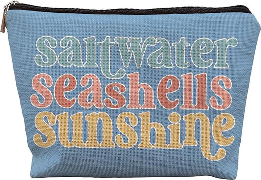Beach Makeup Bag,Sunscreen Summer Travel Makeup Pouch,Saltwater Seashells Sunshine Travel Cosmetic Zipper Bags for Women,Beach Gifts for Women (color-02)