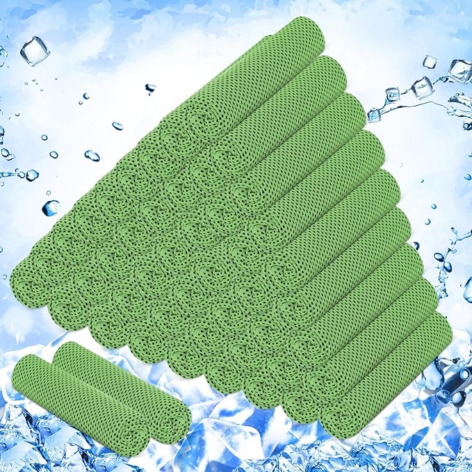 Hosuly 50 Pack Cooling Towels, 40"x12" Yoga Towels Ice Breathable Soft Chilly Sweat Rag Microfiber Workout Rags for Neck and Face for Gym Golf Sport Running(Green)