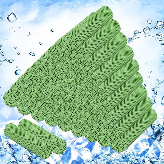 Hosuly 50 Pack Cooling Towels, 40"x12" Yoga Towels Ice Breathable Soft Chilly Sweat Rag Microfiber Workout Rags for Neck and Face for Gym Golf Sport Running(Green)