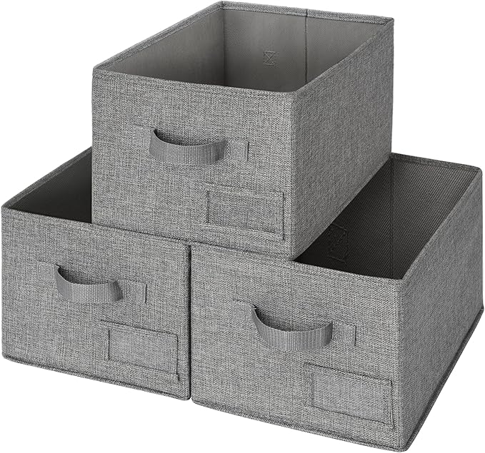 GRANNY SAYS Storage Bins for Shelves, Closet Bins with Label Holders, Fabric Storage Bin for Bedroom, Decorative Storage Containers for Organizing Living Room, Dark Gray, Medium, 3-Pack