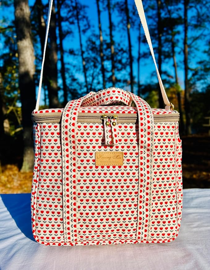 Kwang Min Insulated Insulated Cooler Bag,Reusable Large Lunch Bag for Women, Great for Outdoors,Camping,Party,Premium Quality,Adjustable Strap,Foldable