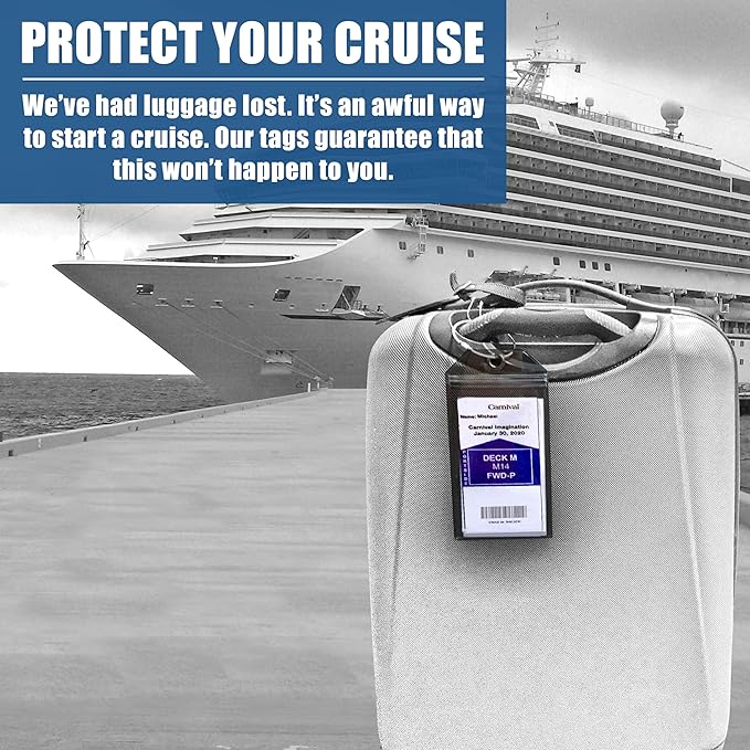 Carnival Cruise Luggage Tag Holders (4 Pack) & Lanyards (2 Pack), Large, Clear & Waterproof, Cruise Essentials 2026-2027 for Ship Cards & Baggage – Durable Travel Accessories (Blue & Royal)
