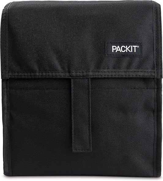 PackIt Freezable Lunch Bag,Black,Built with EcoFreeze Technology,Foldable,Reusable,Zip and Fold Closure with Buckle Handle,Perfect for School and Office Lunches,(Pack of 12)