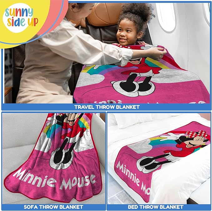 Sunny Side Up Disney Minnie Mouse Plush Travel Throw Blanket - Measures 40 x 50 Inches - Super Soft & Cozy Rainbow Travel Accessories