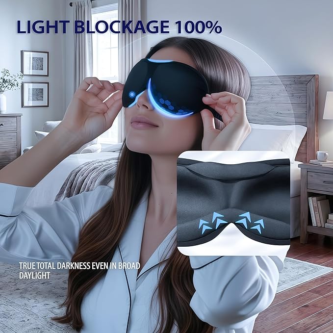 Ultra-Thin 3D Sleep Mask for Side & Back Sleepers, 100% Light Blocking Eye Mask for Sleep, Zero Pressure, Soft & Breathable Night Blindfold for Men & Women, Travel & Plane (Black)