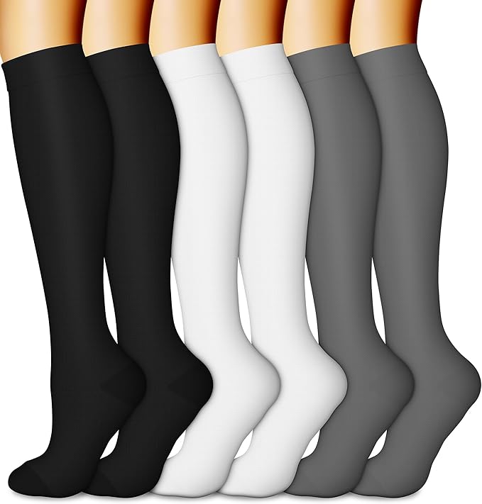 CHARMKING 6 Pairs-Compression Socks for Women & Men Circulation Best Support for Nurses, Running, Athletic,Flight Travel