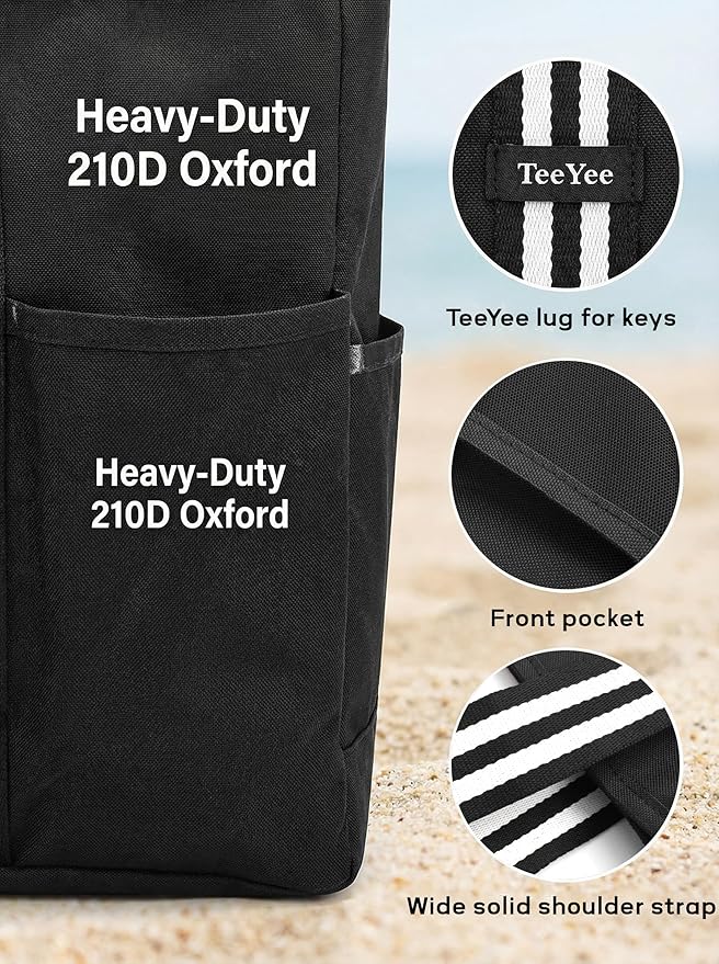 TeeYee 35L Large Beach Waterproof Tote Bag for Family Tote Bag with Zipper for Vacation Pool Bag Beach Accessories | Unisex Design, Oxford PVC fabric, Extra large shopper, Gym travel bag, Multi compartments