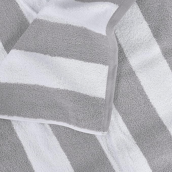 Utopia Towels 4 Pack Cabana Stripe Beach Towel, 30 by 60 Inches, Oversized 100% Ring Spun Cotton Pool Towels, Highly Absorbent Quick Dry Bath Towels for Beach, and Swim, Grey