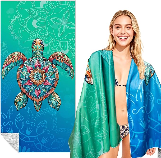 Turtle Oversized Beach Towel - Blue Turtle Sand Free Thin Quick Dry Lightweight Microfiber Towel 71"x35", Beach Accessories for Kid Adult Travel Sport Bath Swimming Camping Pool Vacation Essentials