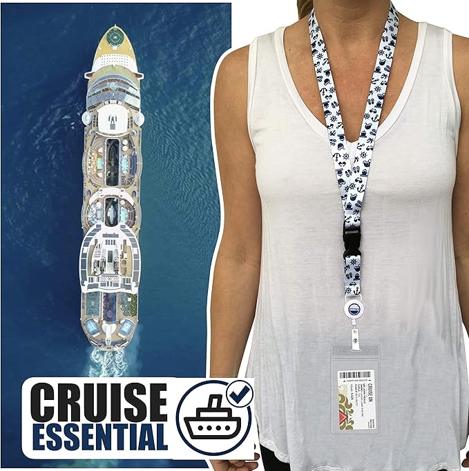Cruise On Cruise Lanyard for Ship Cards – 2-Pack Retractable Badge & Waterproof Key Card Holder for Ship Cards – Cruise Essentials 2026-2027, Perfect for Travel & Vacation (White & Navy)