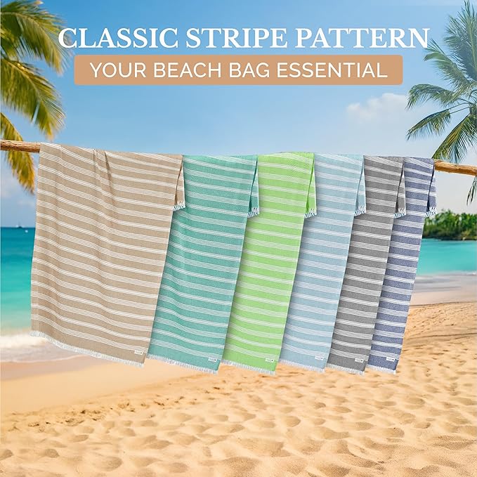 Casa Platino Turkish Beach Towels Set of 6, Lightweight and Soft Quick Dry Towels, Pre-Washed and Sand Free, Ideal for Travel, Summer Vacations, Family Trips, or Resort Pool Use – 39"x71" Beach Grass