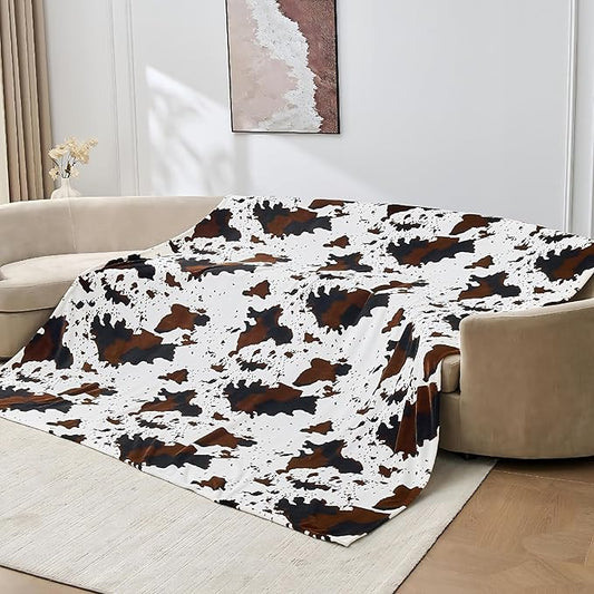 Bnuitland Cow Printed Fleece Flannel Throw Blanket, 300 GSM Double Sided Fuzzy Fluffy Blanket for Bed Sofa Couch Travel, Super Soft Lightweight for Adults and Kids, 90×90 inch