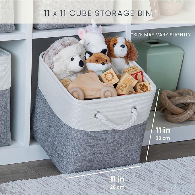 OrganiHaus 11x11 Cube Storage Bins 4 Pack, Foldable Cube Storage Organizer w/ Rope Handles, Collapsible Fabric Bins for Toys, Clothes & Closet Organization, Fabric Square Baskets - Navy Blue