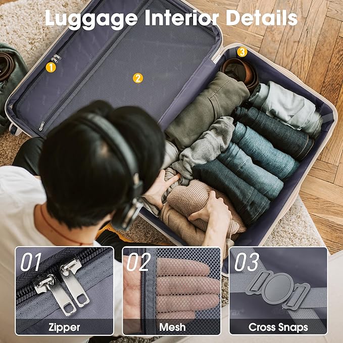 Merax Luggage Sets 2 Piece Expandable Hardside Luggage with Travel Bag Suitcase Set with Spinner Wheels(20+24+bag,Light Pink-1)