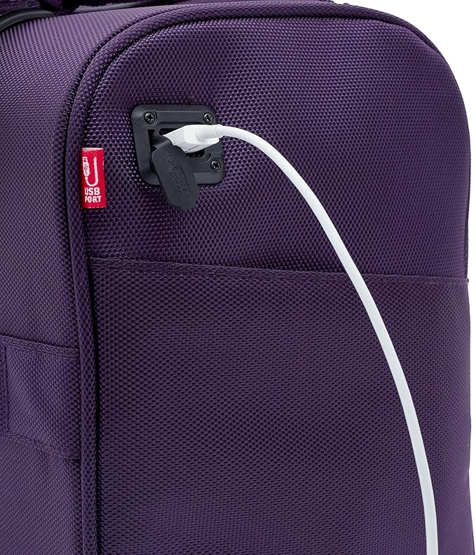 TPRC 15" Smart Underseat Carry-On Luggage with USB Charging Port, Purple