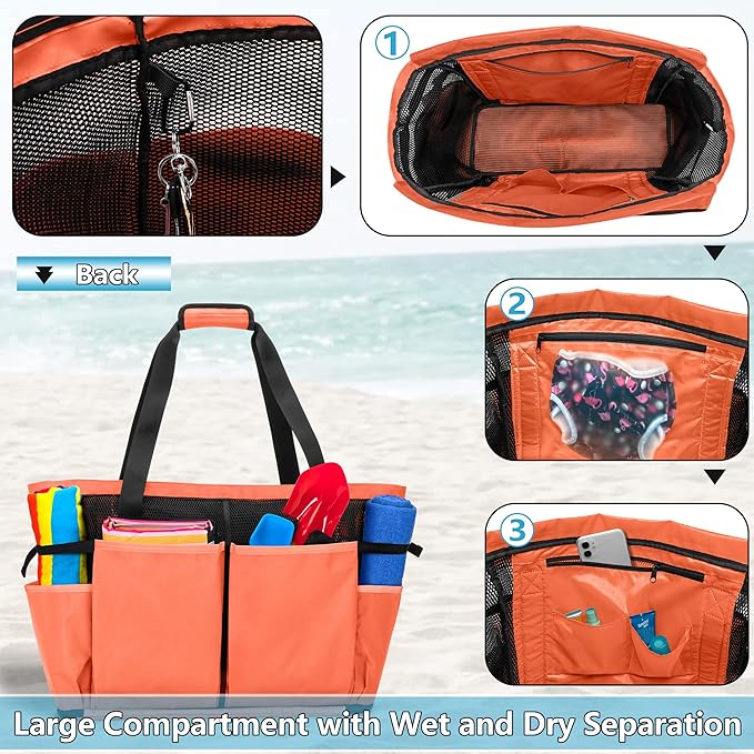 Fasrom Extra Large Mesh Beach Bag with Zipper Bottom, Oversized Tote Bag for Pool, Travel and Boating (Empty Bag Only)