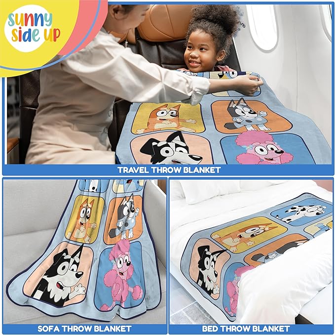 Sunny Side Up Bluey & Friends Plush Throw Blanket - Measures 46 x 60 Inches - Super Soft & Cozy Fleece Kids Bedding