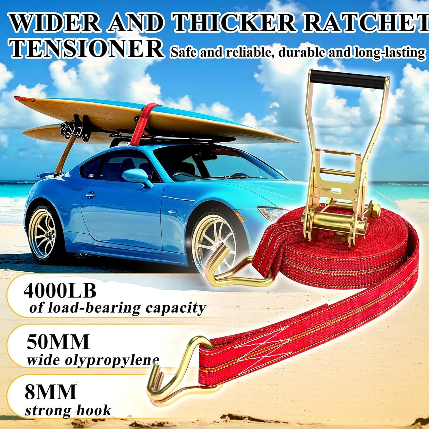 4Pack Heavy Duty Ratchet Straps, 2” 32Ft Ratchet Tie Down Strap, Tie Down Ratcheting with Double J Hook, 4000 LB Break Strength Cargo Straps Ratcheting for Moving Cargo, Lawn Equipment and Motorcycles