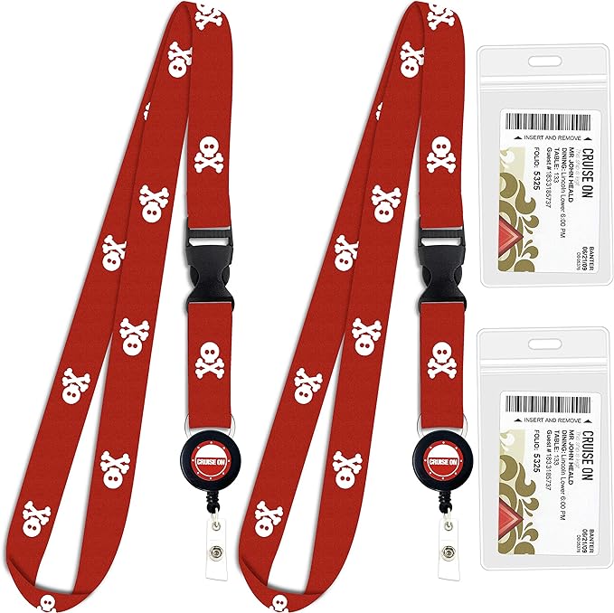 Cruise On Cruise Lanyard for Ship Cards – 2-Pack Retractable Badge & Waterproof Key Card Holder for Ship Cards – Cruise Essentials 2026-2027, Perfect for Travel & Vacation (Red Pirate)