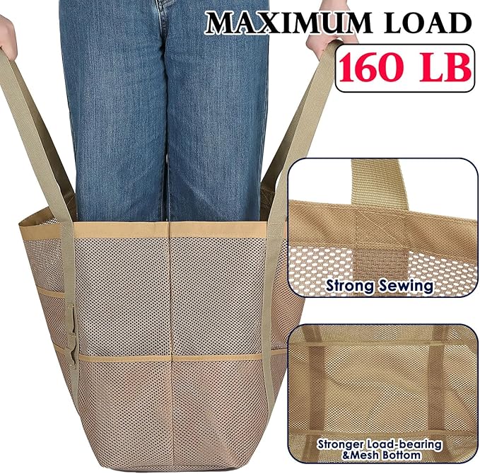 Mesh Beach Bag, Large Beach Tote with Zipper Pocket, Toys Pool Bag for Family Travel Vacation Cruise Essentials