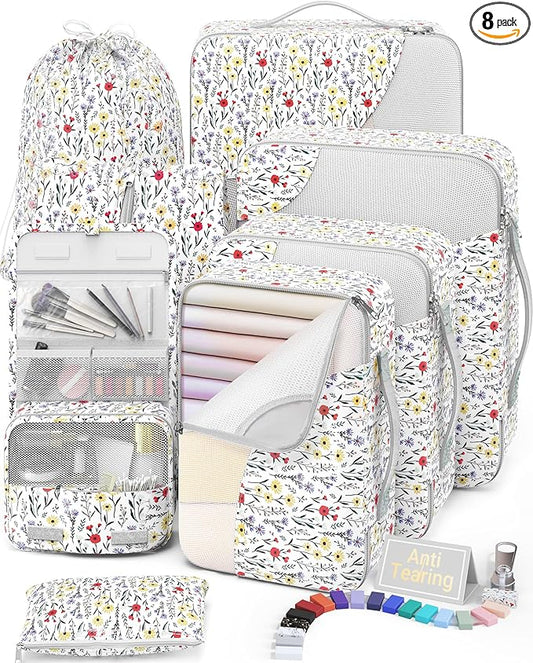 8 Set Packing Cubes for Travel, Gifts for Women Mom,Anti-Tearing Suitcase Organizer for Luggage with Shoe & Hanging Toiletry Bag,OlarHike Vacation Essentials & Accessories for Cruise Ship,Flower
