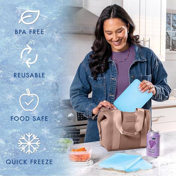Cool Coolers by Fit & Fresh 4 Pack XL Slim Ice Packs, Quick Freeze Space Saving Reusable Ice Packs for Lunch Boxes or Coolers, Blue, 239ICE, 4 count (Pack of 1)