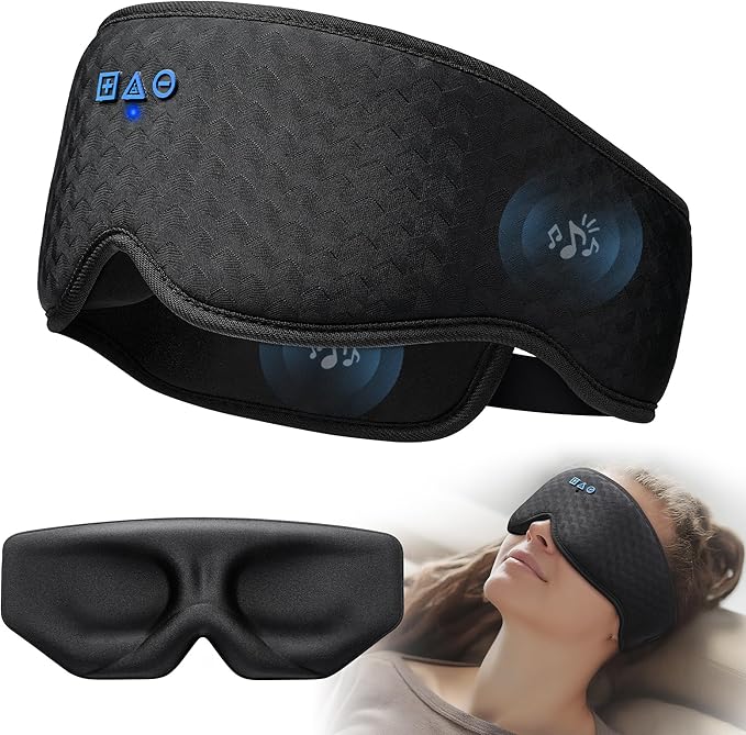 Sleep Mask with Bluetooth Headphones: 100% Blackout, 3D Zero-Pressure Eye Cups, Noise-Reducing Immersive Sound for Sleeping, Adjustable Speaker Fit, Bluetooth 5.4, Detachable Design, Travel Relaxation