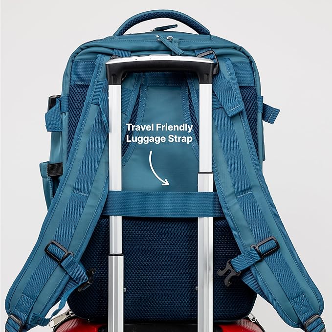 (Not Made In China) Travel Backpack For Men and Women, Airline Approved Carry On Bag w/Shoe Compartment, Holds 15.6" Laptop, USB Charging Port (Columbus, Peacock Blue, 2 Pack)