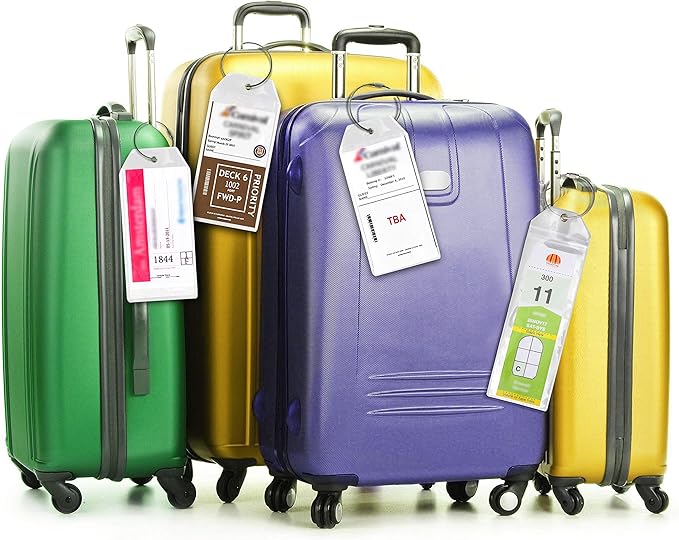 SWATOM Cruise Luggage Tags PVC Holders -Waterproof-Clear Luggage Tag-Zip Seal-Etag Bag for Royal Caribbean & Celebrity 2025 & 2026 Cruise Line Ships with Steel Loops (7.9x2.5'' 4P)