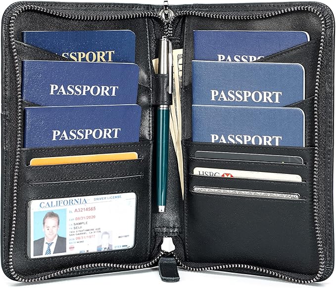 Polare Full Grain Leather Passport Holder Cover Case for Men and Women RFID Blocking Family Travel Wallet Holds 6 Passports