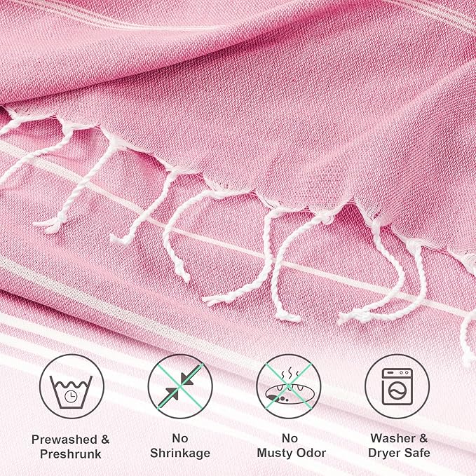 Turkish Beach Towel, 36"x71" Quick Dry Sand Free Oversized Bath Pool Swim Towel, Lightweight Travel Turkish Towels Vacation Essentials, Pink