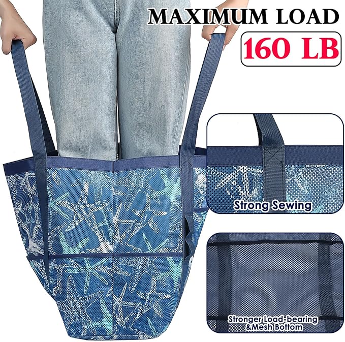 Mesh Beach Bag, Large Beach Tote with Zipper Pocket, Toys Pool Bag for Family Travel Vacation Cruise Essentials