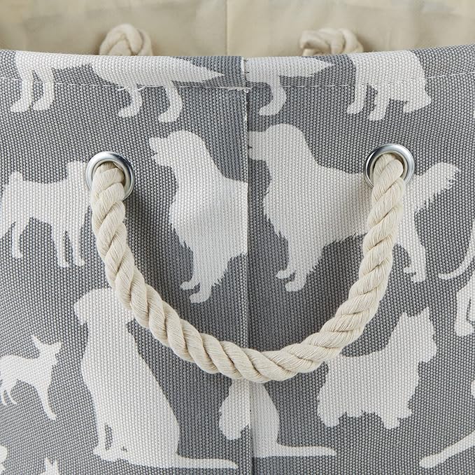 Bone Dry Pet Storage Collection Collapsible Bin, Medium Round, 12x15, Gray Dog Show Print