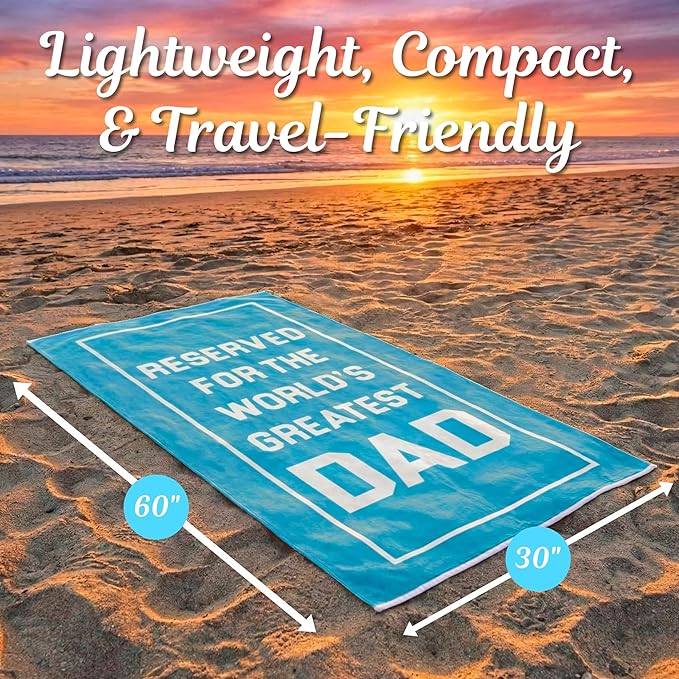 Dad Beach Towel - Best Ever from Daughter Son - Large Microfiber Sand Free Pool Accessories for Men - Unique Birthday Present - Travel Vacation Essentials - 60x30 Turquoise