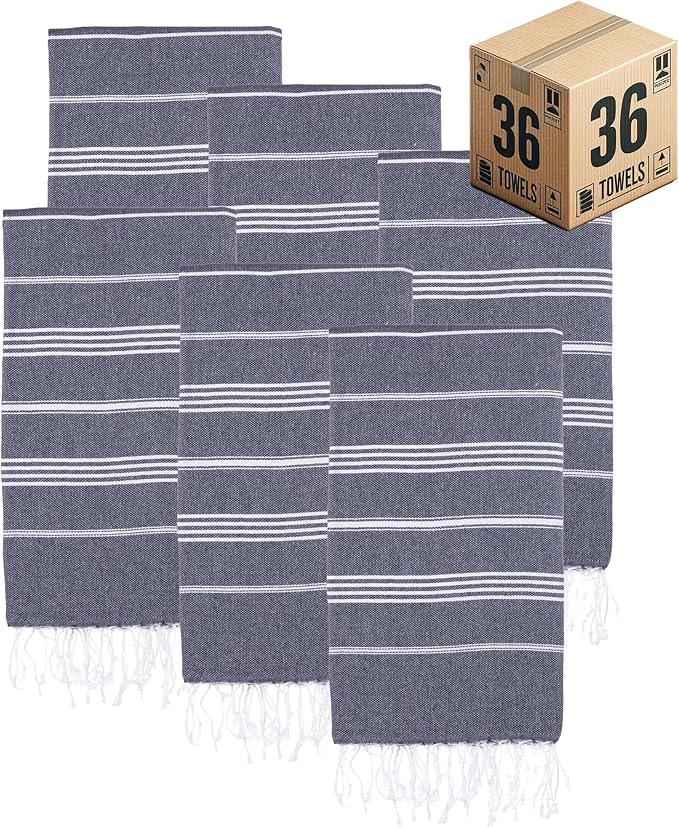 Turkish Beach Towels, Bulk Case of 36 | Oversized, Quick Dry, Sand Free | 100% Cotton, Large 38x71 Towels for Beach, Pool, Travel | Ultra-Soft, Compact, Absorbent | Navy