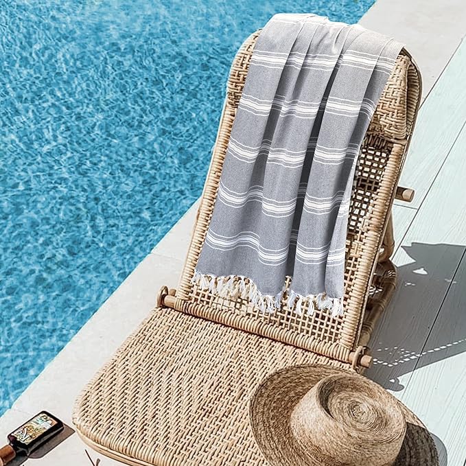 Belizzi Home Peshtemal Turkish Towel Chevron Beach Towels Oversized 36x71 Set of 6, Beach Towels for Adults, Soft Durable Absorbent Extra Large Bath Sheet Hammam Towel - Charcoal Grey