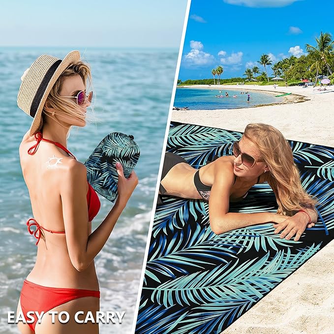 Beach Blanket Waterproof Sandproof Beach Mat 79" X 83"/10'x9'for 2-8 Adults Quick Drying Outdoor Picnic Mat Beach Accessories for Travel, Camping, Hiking
