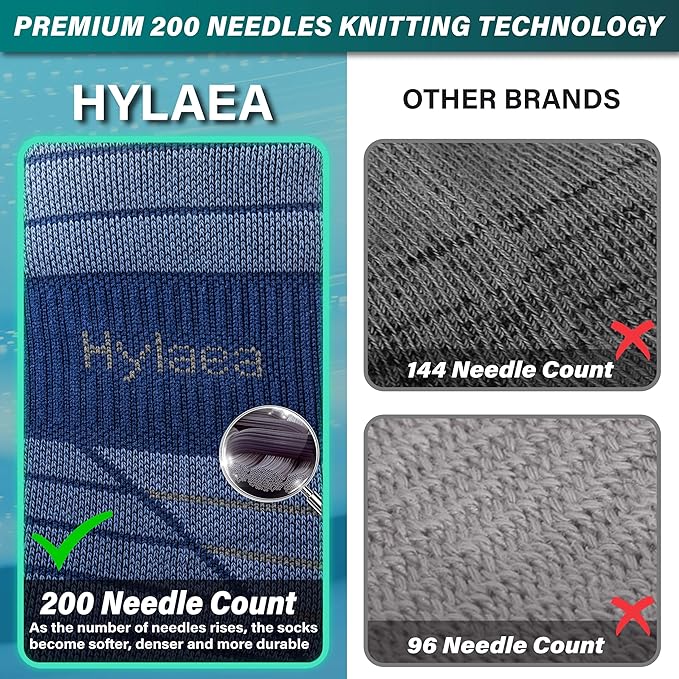 Hylaea Compression Running Socks for men, Coolmax Anti-Blister Cushion Crew Socks for Athletic, Moisture Wicking & Seamless
