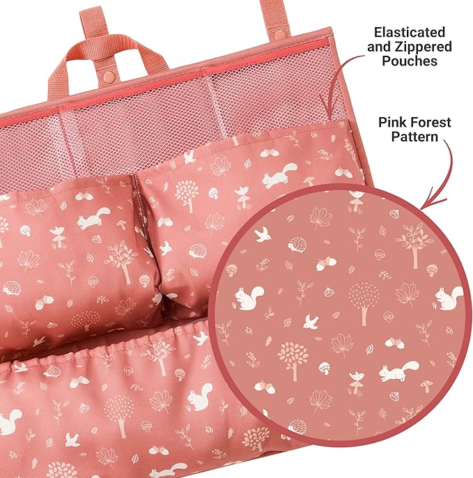 BabyToLove Crib & Caddy Organizer | Portable Hanging Storage for Diapers, Toys & Baby Care Items | Pink Forest