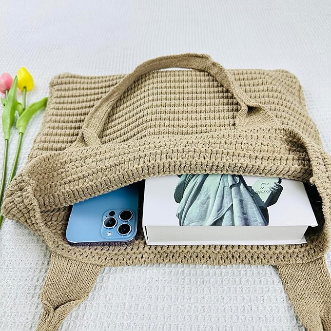 SUOSDEY Crochet Mesh Beach Tote Bag, Knit Summer Vacation Aesthetic Boho Tote Bag for Women