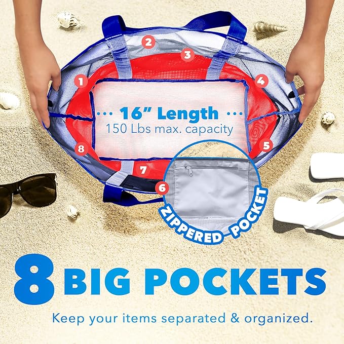 Dejaroo Mesh Sand Free Bag - Strong Lightweight Bag For Beach & Vacation Essentials. Tons of Storage!