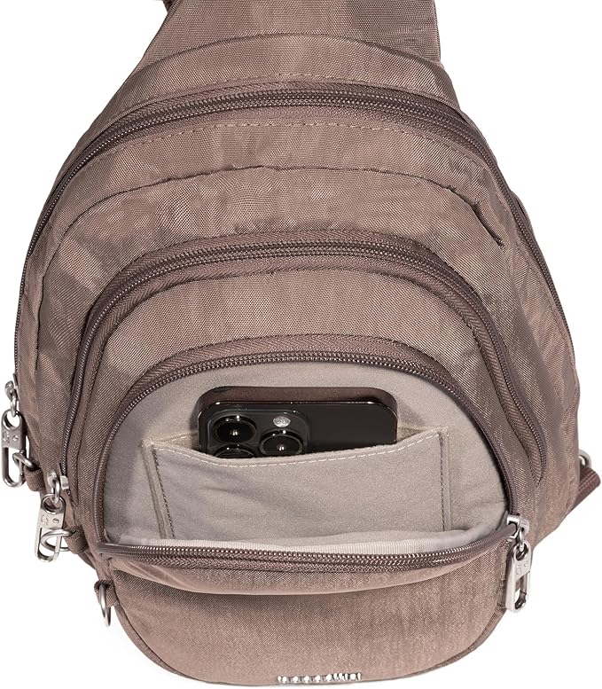 Baggallini Securtex® Anti-Theft Triple Zip Sling 8.6"x15.2" Travel Crossbody Backpack with RFID Wallet Locking Zipper