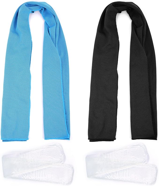 Dual-Action Cooling Neck Wraps, 37”x12” Cooling Towel + 220g Gel Sheet, Neck Coolers for Hot Weather, Ice Pack, Washable Gym Towel (2 Sets)